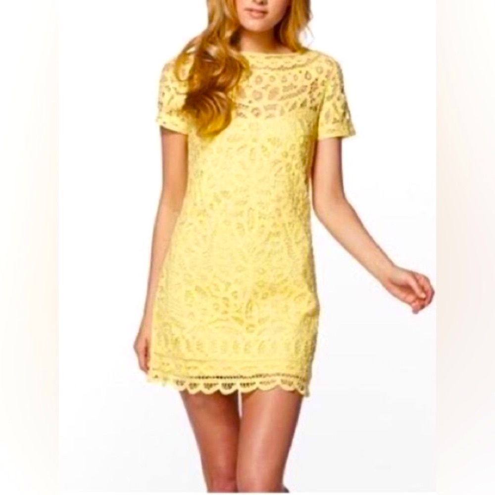 Lilly Pulitzer Yellow Lace/Eyelet Short Sleeve Mini Dress - Small - Rare!